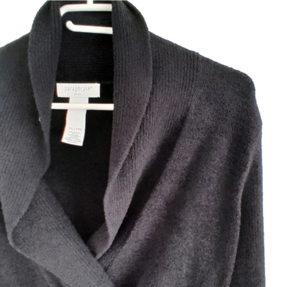 Paraphrase Petite Chenille BlK Knit Faux Wrap Pullover sweater - Picture 5 of 13